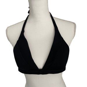 Becca Black Swimsuit Bikini Top V-Neck Fine Line Lrg Ties Neck and Back